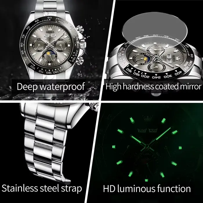 OLEVS 6654 montre de luxe pour hommes chronographe automatique mécanique montre-bracelet étanche lumineux haut marque