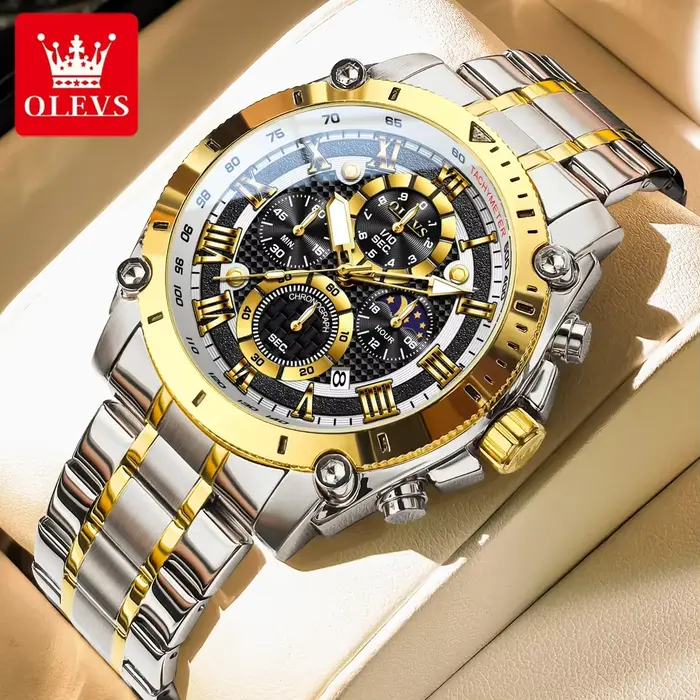 OLEVS Original Phase de lune hommes montre-bracelet multifonctionnel chronographe montre à Quartz étanche Date affaires Sport montres pour homme