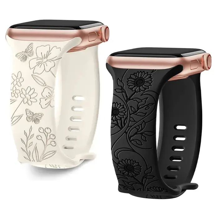 Bracelet pour bracelet de montre Apple 44mm 42mm 41mm 40mm 45mm 49mm 44mm bracelet gravé Floral correa iwatch série 9 7 SE 6 8 Ultra 2