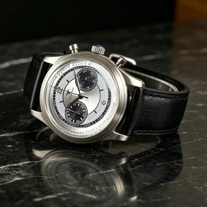 Montre rétro Tandorio pour hommes, 38mm, montre de Sport, mouvement Miyota OS20, chronographe, horloge à Quartz, cadran argenté, verre arqué à bulles