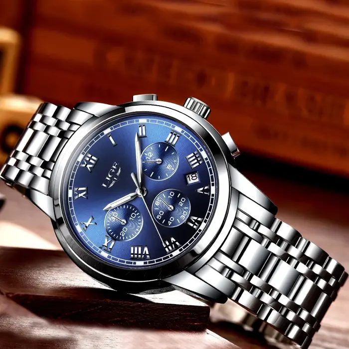 LIGE-Montre de sport à quartz étanche pour homme, montres chronographes décontractées, horloge entièrement en acier, marque supérieure, mode de luxe