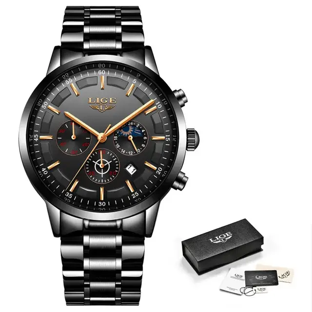 LIGE-Montre-bracelet à quartz étanche pour homme, chronographe Shoous, Gentleman Gift, Box, Top Bran