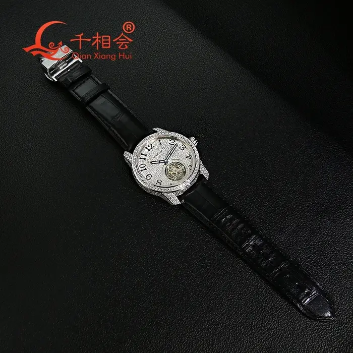 Montre mécanique de luxe entièrement Moissanite pour homme