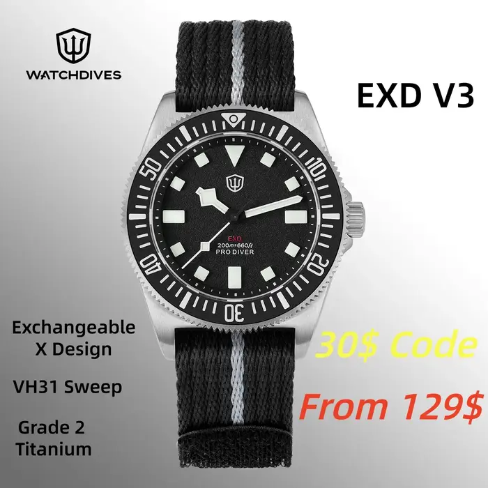 Watchdives EXD 40 Montre à quartz en titane VH31 avec verre saphir et lunette en céramique BGW9 Lume 200M