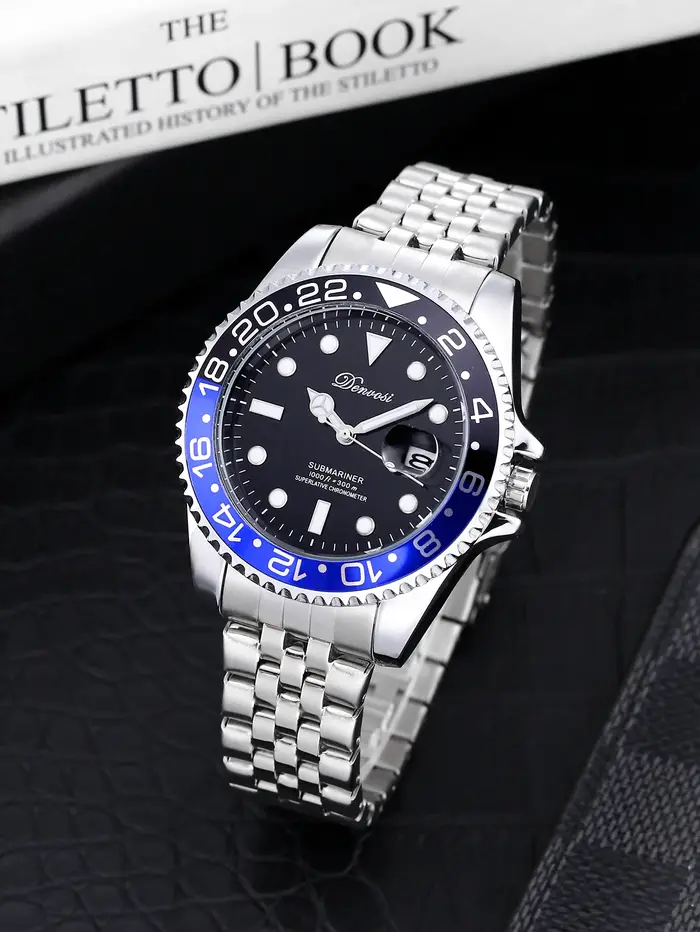 Montre de plongée GMT pour homme DENVOSI, lunette en céramique bicolore, montre automatique à quartz lumineuse et sportive
