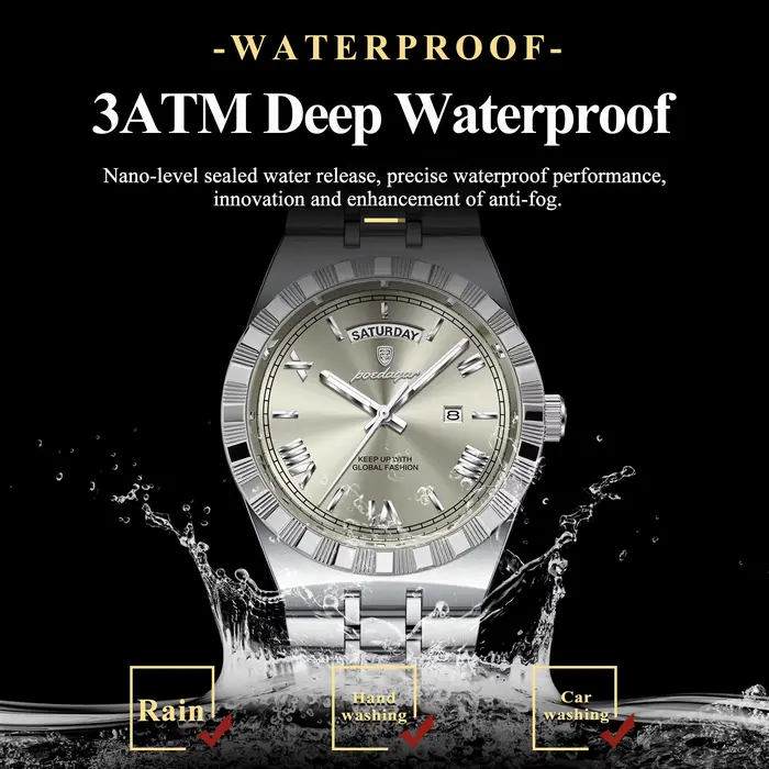 POEDAGAR luxe homme d'affaires montre semaine Date étanche montres lumineuses pour hommes en acier i