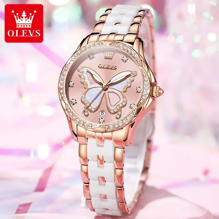 OLEVS-Montre à quartz en céramique pour femme, montres-bracelets pour femme, mouvement importé, date
