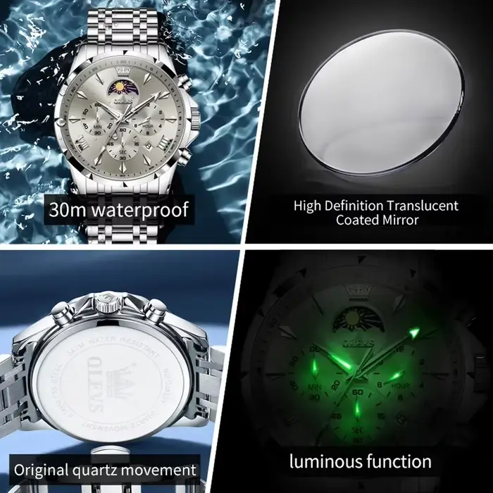 Montres pour hommes OLEVS Top Moon Phase Fashion