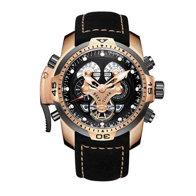 Reef Tiger-Montre-bracelet en cuir pour homme