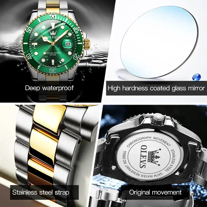 OLEVS montre pour hommes de luxe haut de gamme rotatif unidirectionnel anneau extérieur conception