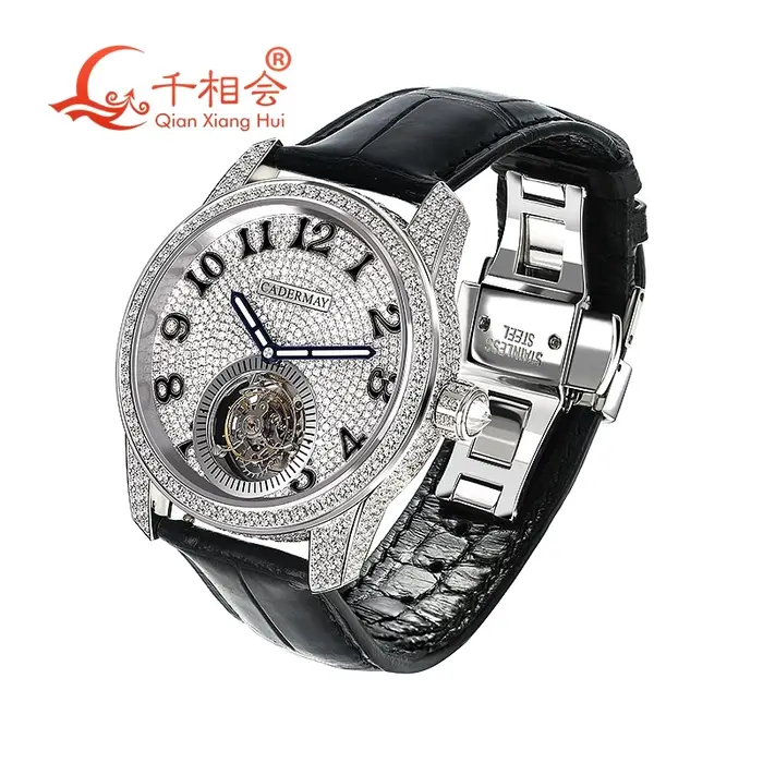 Montre mécanique de luxe entièrement Moissanite pour homme