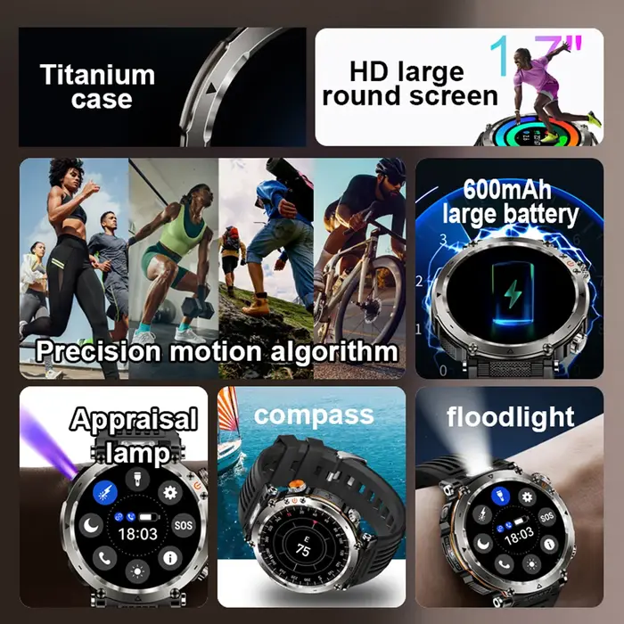 2025 nouvelle mode luxe 5ATM montre HT30 GPS boussole montre intelligente Sport de plein air homme AMOLED 366*366 NFC fréquence cardiaque IP68 Smartwatch