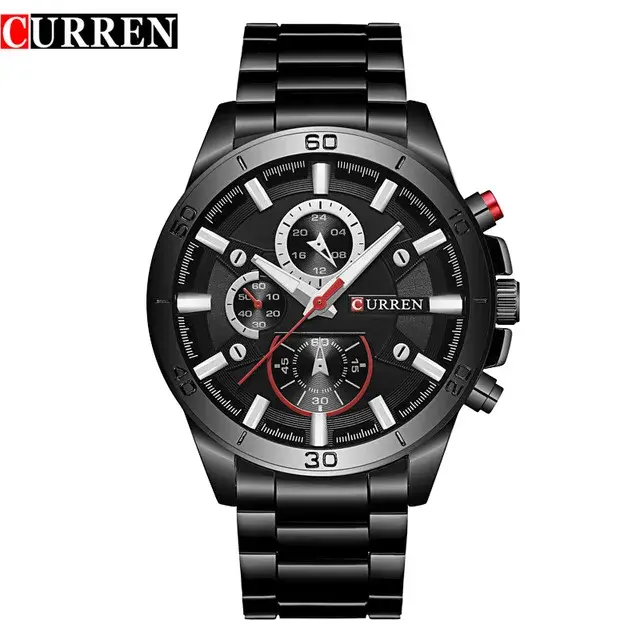 CURREN – Montre-bracelet de sport pour hommes, marque de luxe, militaire, entièrement en acier, étan