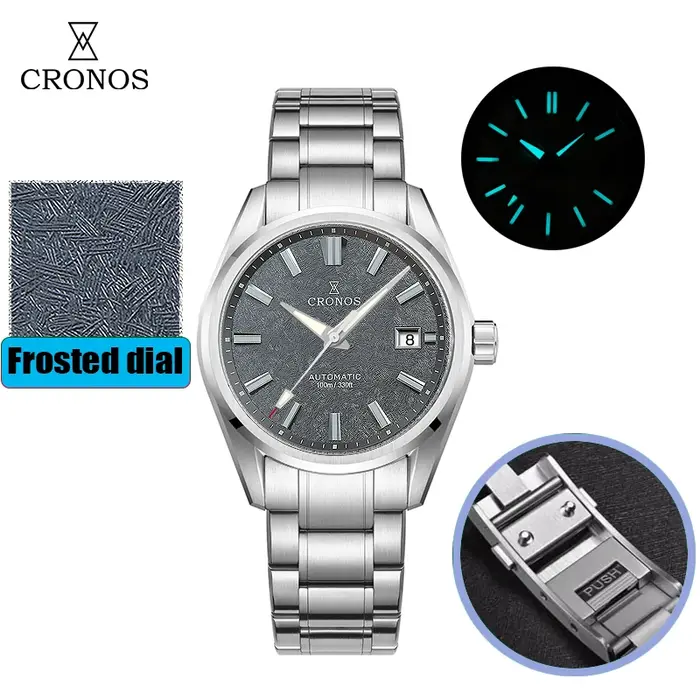 Cronos nouveau 39mm Texture luxe hommes affaires robe montres SW200 automatique mécanique étanche 100m L6037M