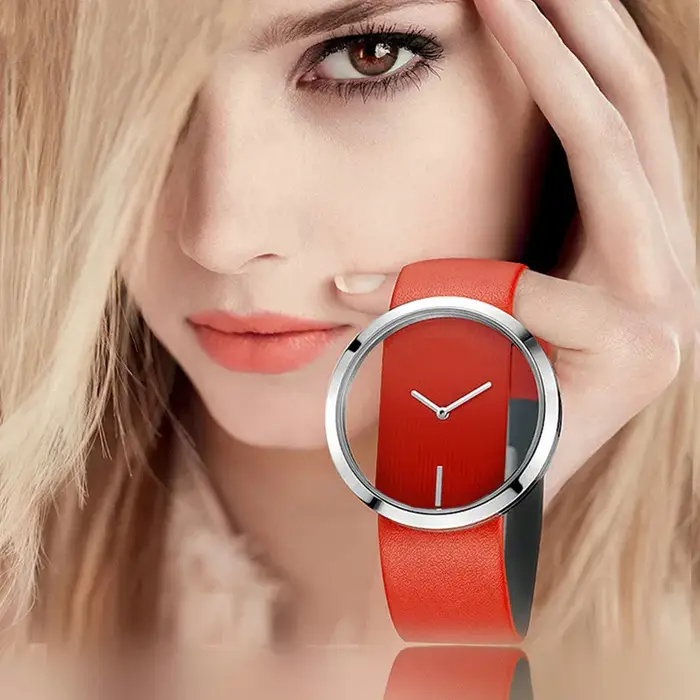 Montre de luxe avec bracelet en cuir Transparent pour femmes