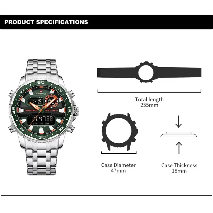 Montre-bracelet analogique numérique à quartz pour homme