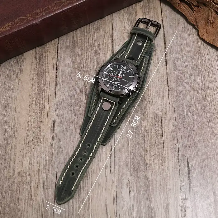 Montre punk vintage en cuir de vachette pour hommes et femmes