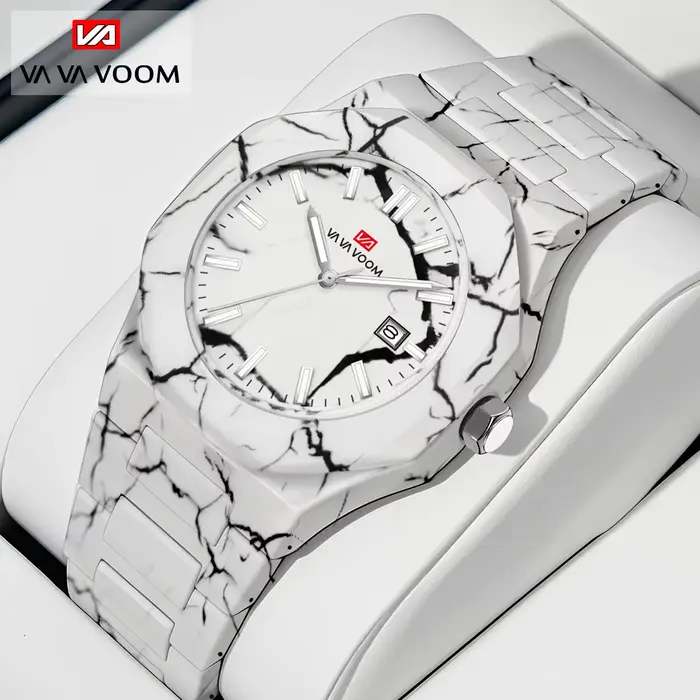 VA VA VOOM hommes montres mouvement à Quartz 40mm Style d'affaires noir marbre calendrier horloge 3Bar étanche