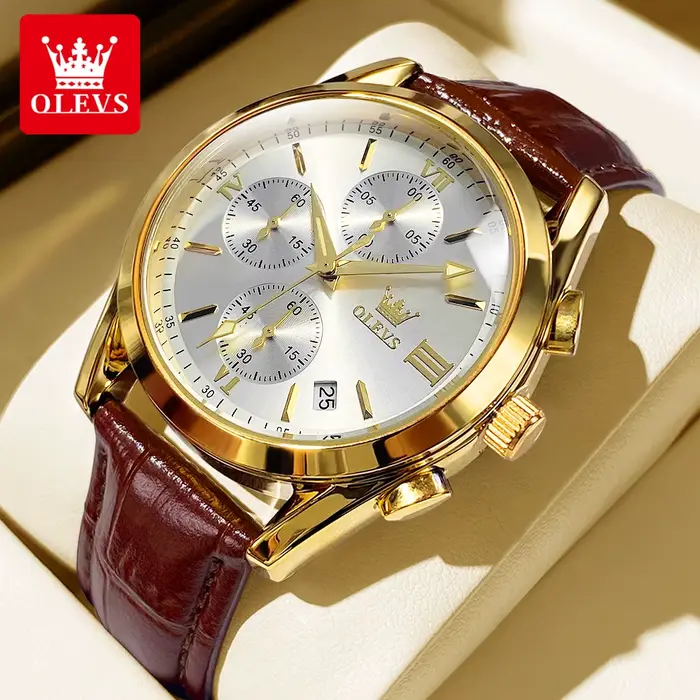 OLEVS 2872 chronographe hommes montres bracelet en cuir étanche lumineux Original montre à Quartz
