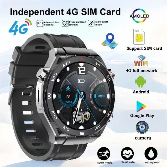 Montre connectée Android 4G A5 Pro nouvelle génération, écran AMOLED, caméra 2MP, navigation GPS, WiFi, mode sport, unisexe, pour hommes et femmes