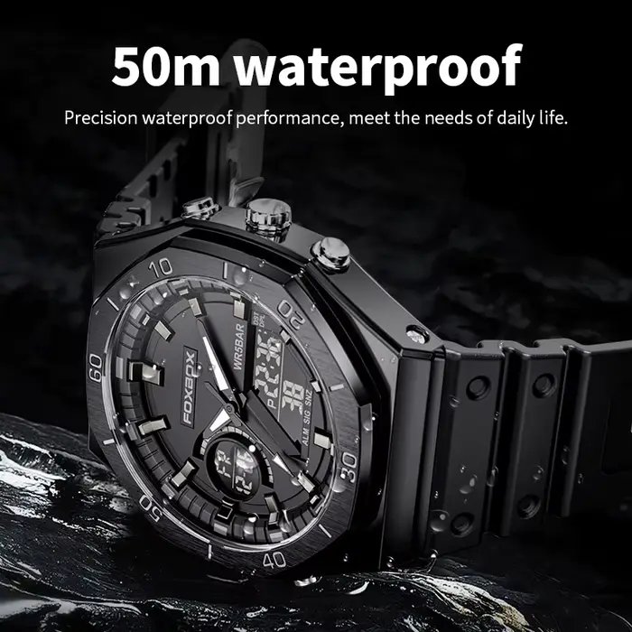 FOXBOX – montre de sport noire à double affichage pour hommes