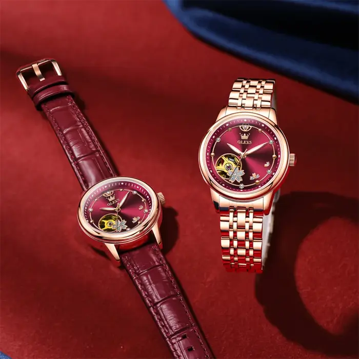 Or Rose vin rouge luxe décontracté dames montre-bracelet étanche automatique mécanique femme montre élégante mode femmes montres