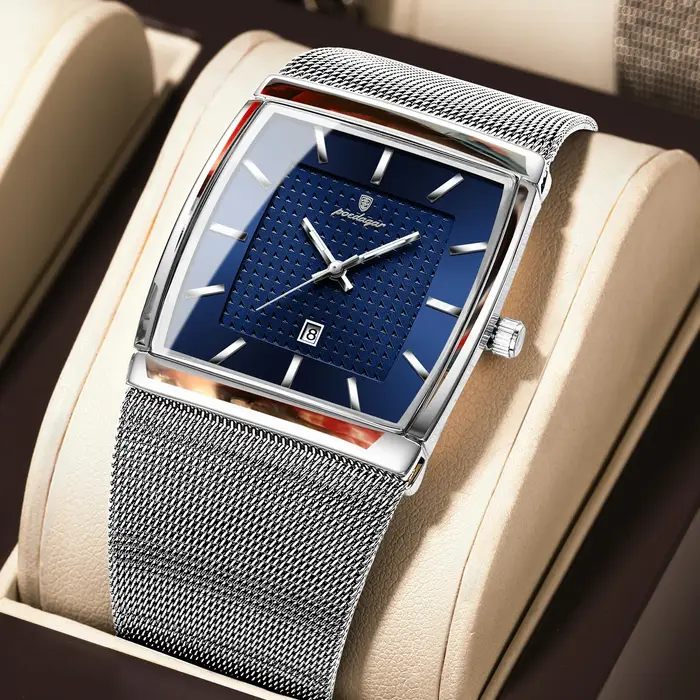 POEDAGAR Top luxe hommes montre-bracelet étanche lumineux en acier inoxydable maille Date homme montre mode affaires