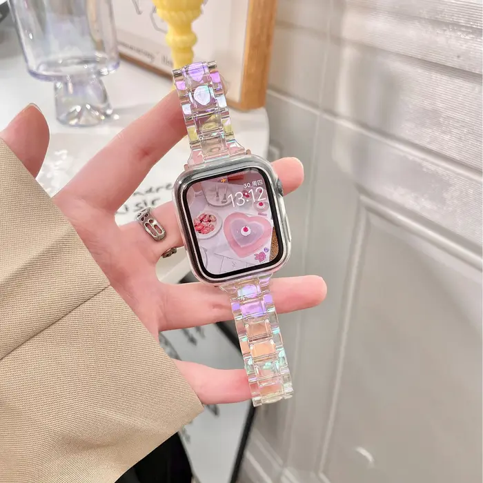 Bracelet Transparent Laser arc-en-ciel pour Apple Watch 8 41 45 49 44 38 40 42 46mm