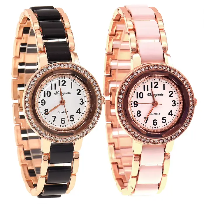 Montre-bracelet à quartz en or rose pour femme