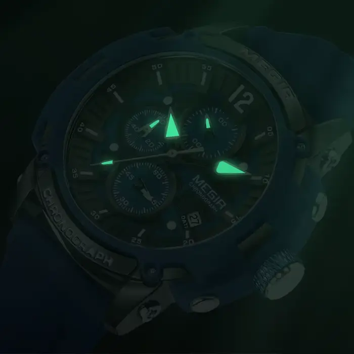 Megir montre à Quartz analogique chronographe pour hommes avec Date aiguilles lumineuses bracelet en Silicone Orange montre-bracelet étanche homme