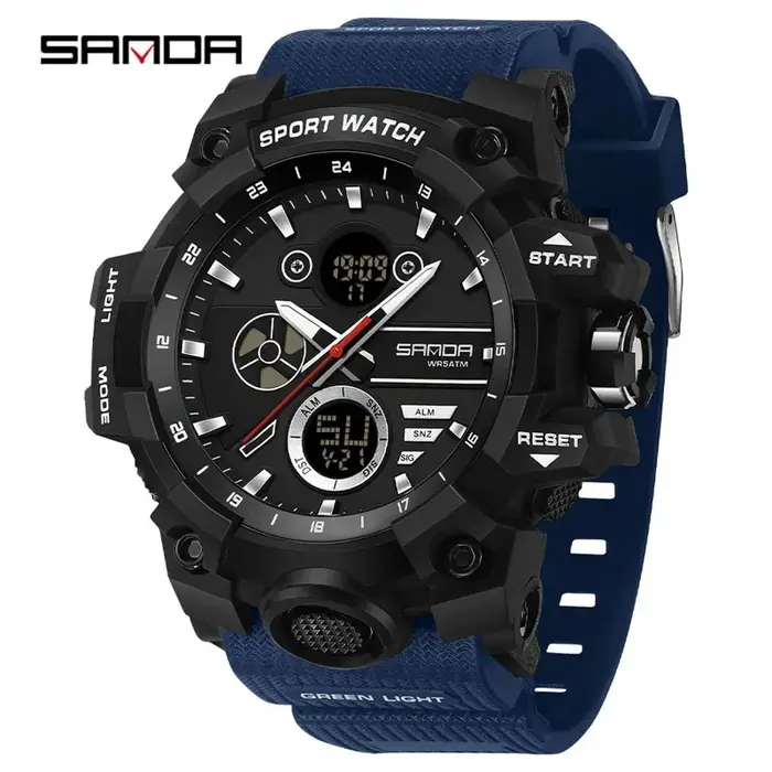 Montre de sport pour homme SANDA, nouvelle mode, double affichage LED lumineux, étanche 5 bars, brac