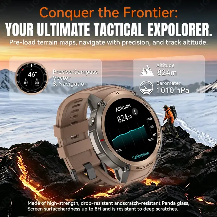 Montre connectée militaire LIGE avec GPS intégré