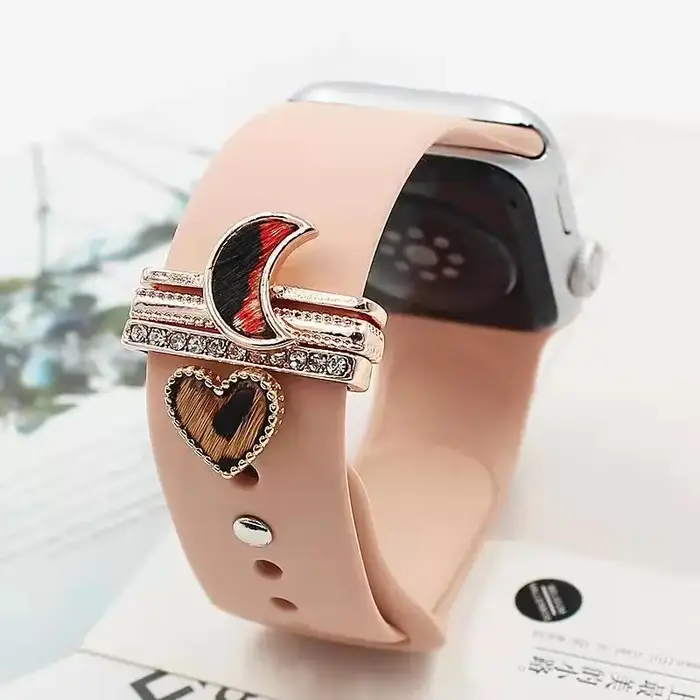 Bracelet en silicone avec décoration lune pour Apple Watch, breloques décoratives étoiles, bracelet 