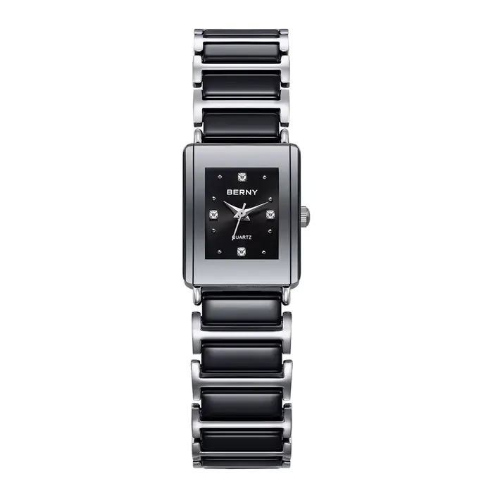 Montres en céramique BERNY pour hommes, montre à quartz rectangulaire décontractée avec calendrier,