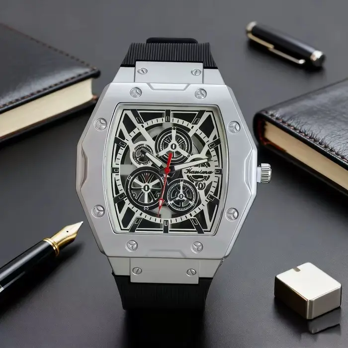 Nouvelle Montre Homme de Luxe Tonneau Squelette Creux Style Mécanique