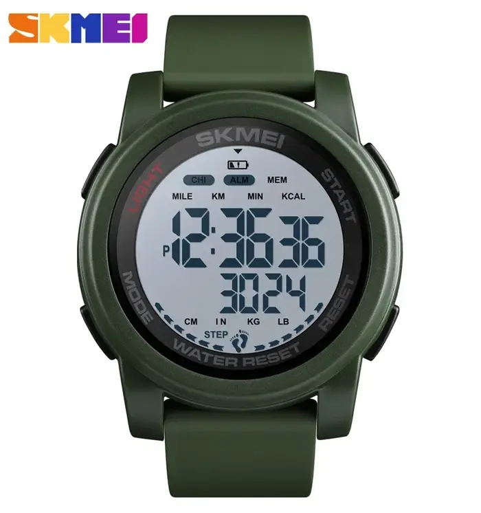 SKMEI-Montre-bracelet de sport numérique pour homme, podomètre, données, horloge, 2 temps, calcul de