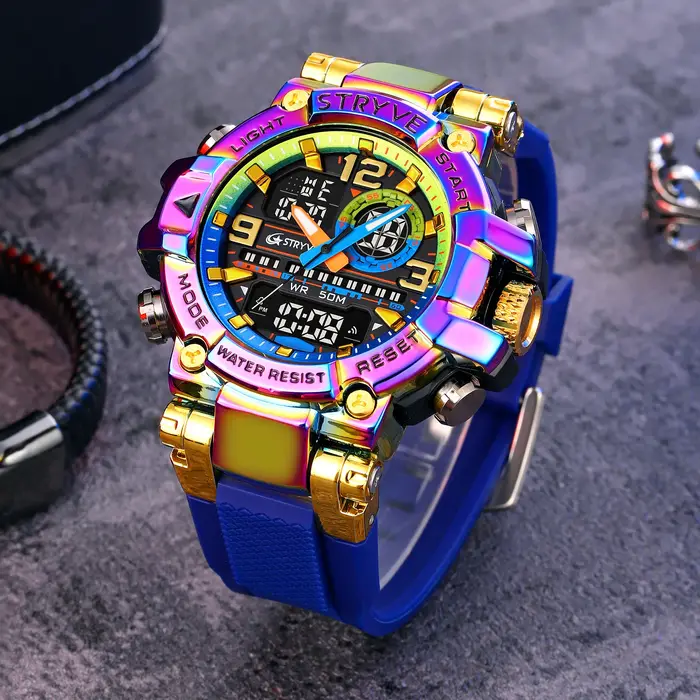 STRYVE 8025 montres de Sport pour hommes mode choc 50M montre-bracelet étanche LED alarme chronomètre horloge