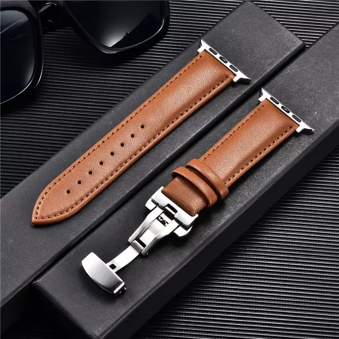 Bracelets de montre en cuir pour Apple Watch, fermoir papillon, remplacement de la dragonne, bande p