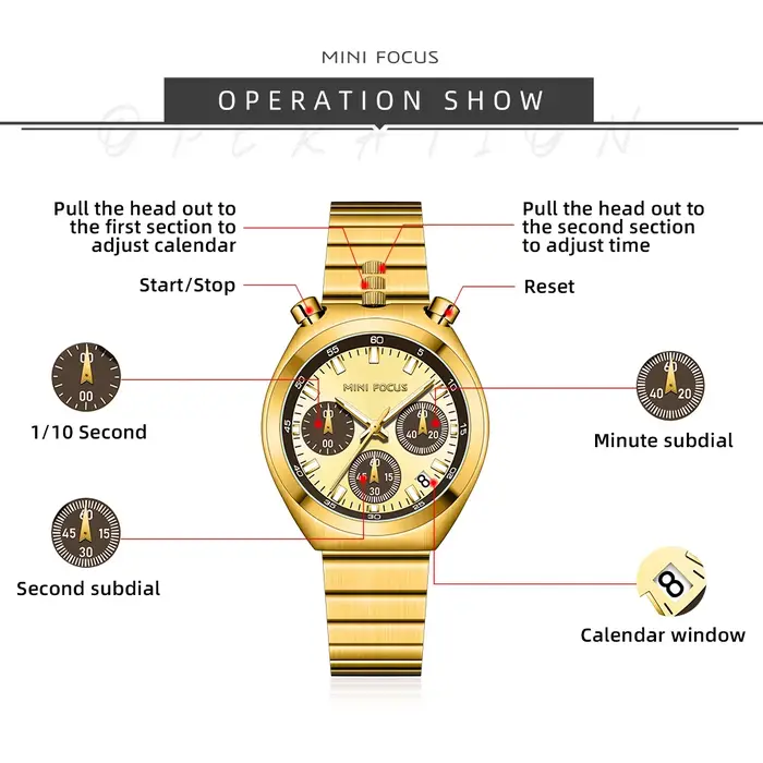 MINI FOCUS multifonctionnel décontracté et mode montre à Quartz pour femmes étanche chronographe montre-bracelet dames montres 0491L