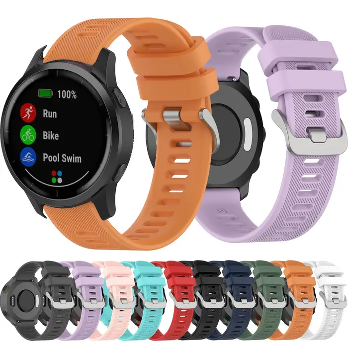 Bracelet de montre en silicone avec bouton officiel, bracelet de sport, Garmin 245, Forerunner 245M, 645, Vivoactive 3, Venu, Venu SQ