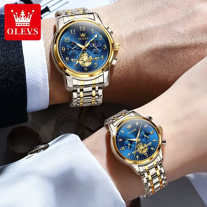 OLEVS marque 2025 nouveau luxe Tourbillon Couple montre à Quartz en acier inoxydable étanche lumineux mode Phase de lune montres amoureux