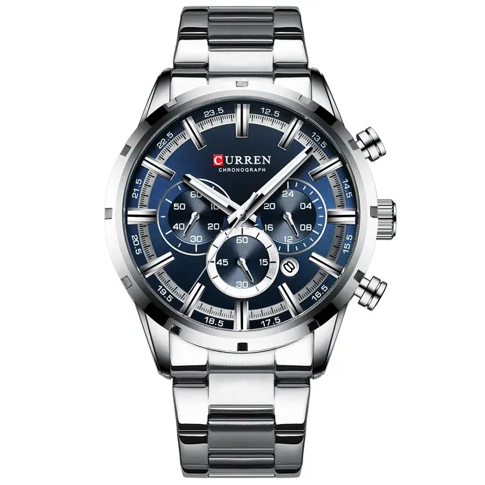 CURREN Montre Chronogaph pour Homme avec Bracelet en Acier Inoxydable Montre-Bracelet à Quartz de Sport à la Mode