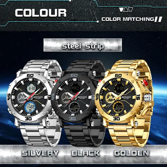 SANDA Original Sport montre-bracelet pour hommes Quartz double affichage montre numérique homme étanche montres militaires Relogio Masculino