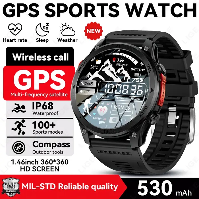 Montre connectée GPS pour l'extérieur, navigation par trajectoire, écran HD 1,46 pouces, plus de 100