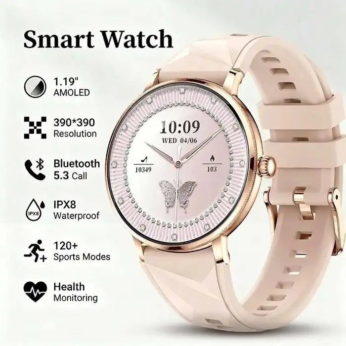 Montre connectée pour femmes 2026, écran AMOLED 1,19'', corps ultra-fin, plus de 120 modes sportifs,