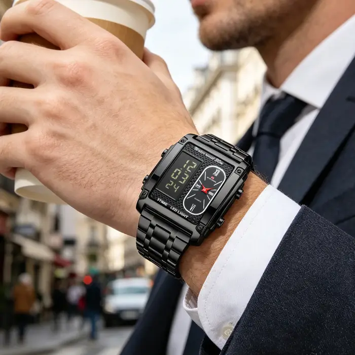 Montre électronique pour hommes avec écran LED rectangulaire de 50 mm
