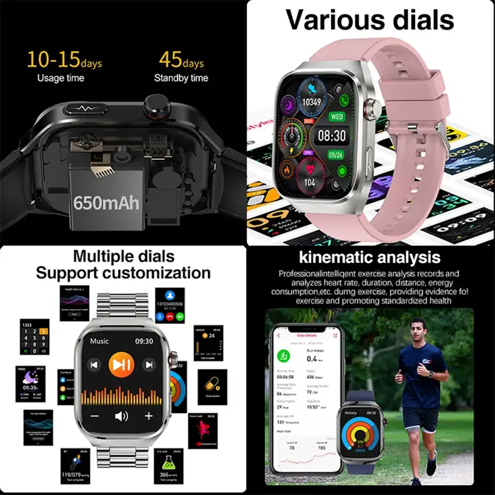 2026 nouvelle montre intelligente 2.04 pouces AMOLED écran Bluetooth appel IP68 étanche 650mA sport montres intelligentes hommes Android qualité militaire