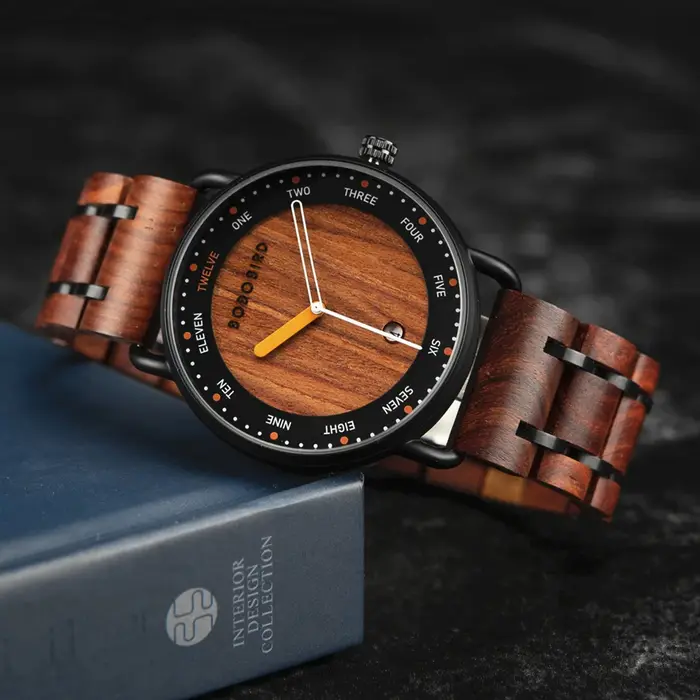 BOBO BIRD Montre à quartz en bois pour homme
