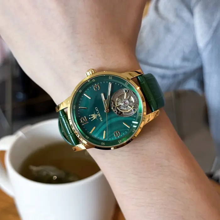 Montre-bracelet mécanique automatique à tourbillon pour homme, montre de luxe étanche à double style affaires-sport, idéale pour un usage quotidien.