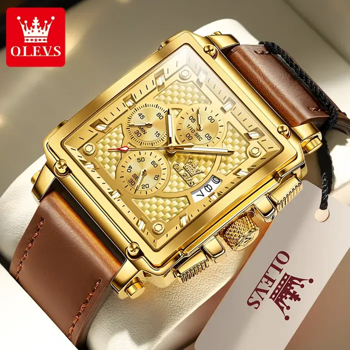 OLEVS hommes Top marque carré qualité Quartz montre-bracelet chronographe étanche montre originale pour homme lumineux Date luxe